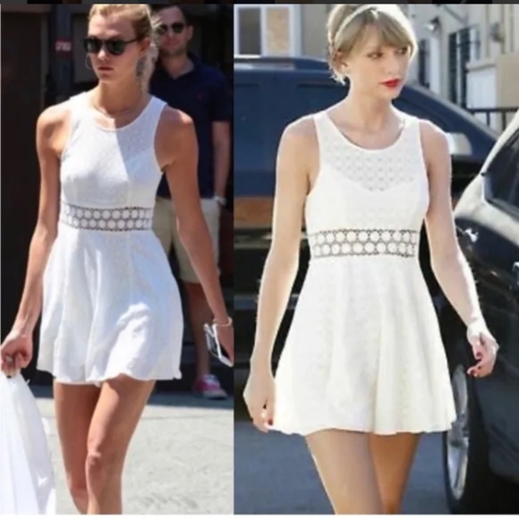 Free People White Lace Fit & Flare Dress with Sheer Waist – Perfect for Summer - Picture 1 of 13